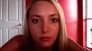 hot blonde american girl plays with herself on her bed for her boyfriend 