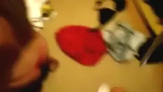 Hot blonde girl sucks her bf's cock and he sucks on her big tits