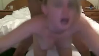 hot blonde girl with great body has oral, doggystyle, reverse cowgirl and missionary sex with her boyfriend  in the bedroom.