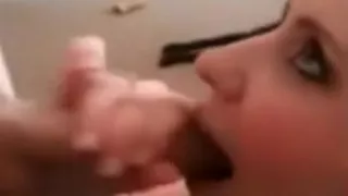 hot brunette jerks off her boyfriend  and wants him to cum in her mouth