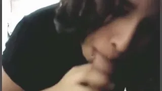 hot dark haired girl with lip piercing gives her boyfriend  a blowjob