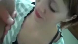 hot girl gives her boyfriend  an eyefucking blowjob and swallows