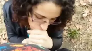 hot girl sucks off her boyfriend  in the forest after school