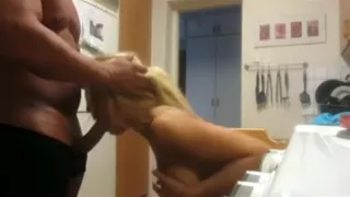hot swedish blonde fucks her bodybuilder boyfriend  in the kitchen
