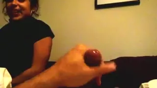 Latina sucks her man's cock, until he cums.