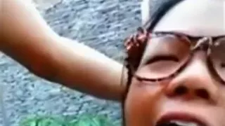 Nerdy asian girls have sex in a hot tub