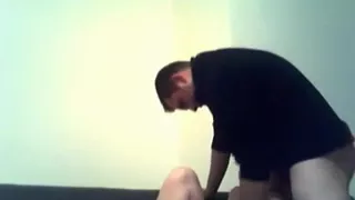 Nerdy blonde with glasses sucks cock and gets doggystyle fucked