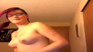 nerdy girl fucks her boyfriend  and plays with herself on a chair