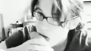 Nerdy girl with glasses sucks her bf's cock pov