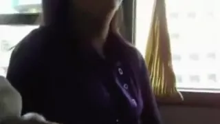 nerdy glassed asian girl gives her boyfriend  a blowjob in the bus and swallows his cum