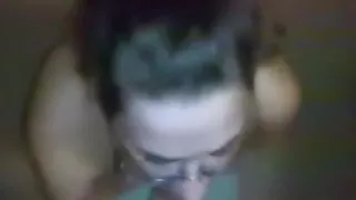 nerdy glassed ponytailed brunette blows her boyfriend  pov for a facial cumshot
