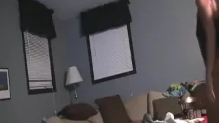 Ponytailed brunette girl blows her man's cock and has doggystyle and missionary sex on the sofa