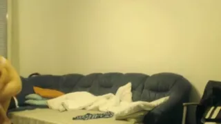 ponytailed brunette makes a sextape with her nerdy boyfriend  on the sofa