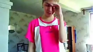 russian girl gives her boyfriend  a blowjob and gets a facial