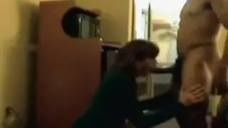 Sexy white slut sucks a huge black cock.