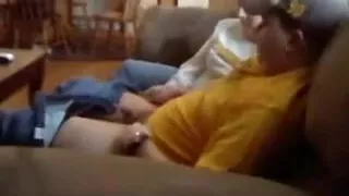 Older golden-haired sucks her plump husbands hard jock.