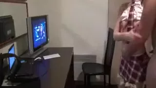 French sweetheart receives screwed over the desk.