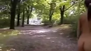 Hawt brunette hair walks the streets with no thing on.