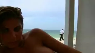 Large zeppelins intimate cabana oral stimulation at the beach