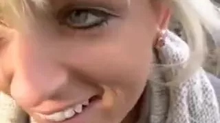 Blond floozy outdoor quick fuck and gulp