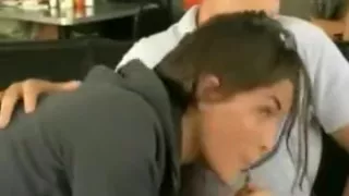 Crowded coffee shop oral pleasure