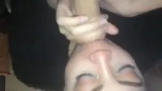 cutie acquires cum in face hole spits it out and swallows another time