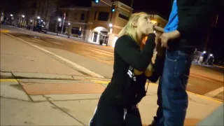 gal gives sidewalk oral job in the street