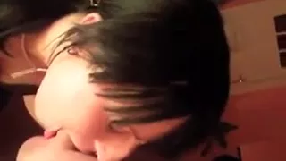 Tongue pierced deepthroat and gulp