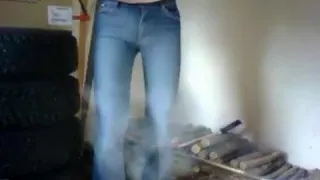 Skintight jeans pee and cum