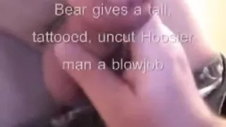 Bear gives tattooed uncut Hoosier fella a oral-sex