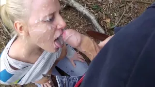 Teen gets facial after Mega-Blowjob