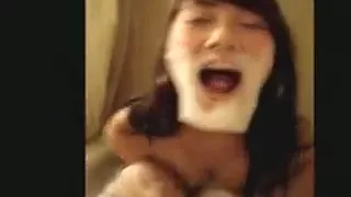 Hot asian girl gives deepthroat in bathtub