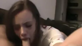 cute girlfriend sucks boner during the time that stud see television 