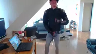 Smoke in constricted jeans and dainese biker leather jacket