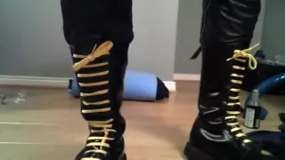 Leather man playing with its fur pie