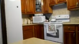 Daddy jacking in the kitchen in costume and tie