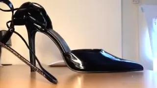 Cum on my dark heels riding a sex tool