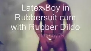 Latex Boy in Rubbersuit cum with Rubber Dildo