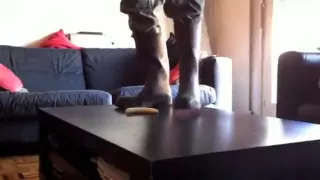 My slave eat banana from my farmboots and have to lick