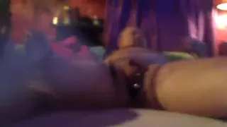 Chubby guy fucks mounted fleshlight on top of him