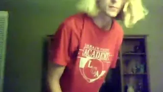 Skinny white boy strips to briefs and cums