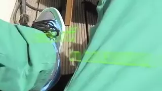 Jerk-off in a green pants and colorful underwear.