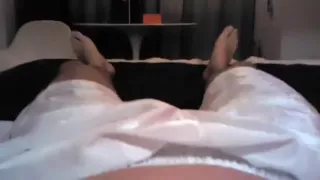 cumming on belly in Adidas white shorts