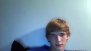 Cute blond boy strips and cums