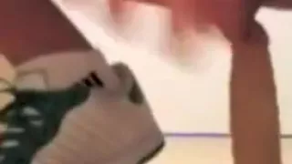 Riding huge dildo lots of precum