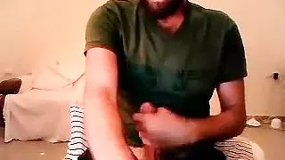 handsome boyfriend  is masturbating in a small room and shooting himself on web cam