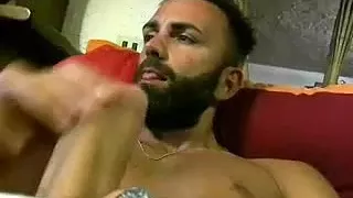 handsome boyfriend  is relaxing at home and filming himself on webcam