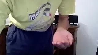 Handsome dude is masturbating at home and shooting himself on computer webcam