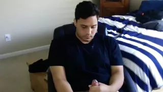 Pretty boyfriend is jerking in the bedroom and filming himself on computer webcam