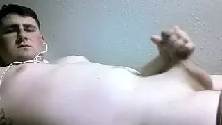 Alluring boyfriend is jerking in the guest room and shooting himself on web camera